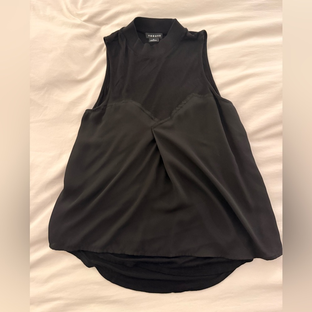 Sleeveless Black Mixed-Media Women's Top